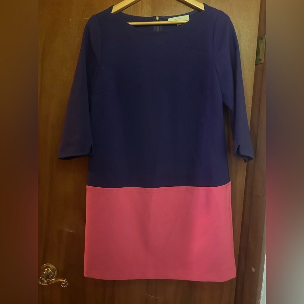 Loft Color Block 3/4 Sleeve Shift Dress - Picture 2 of 3